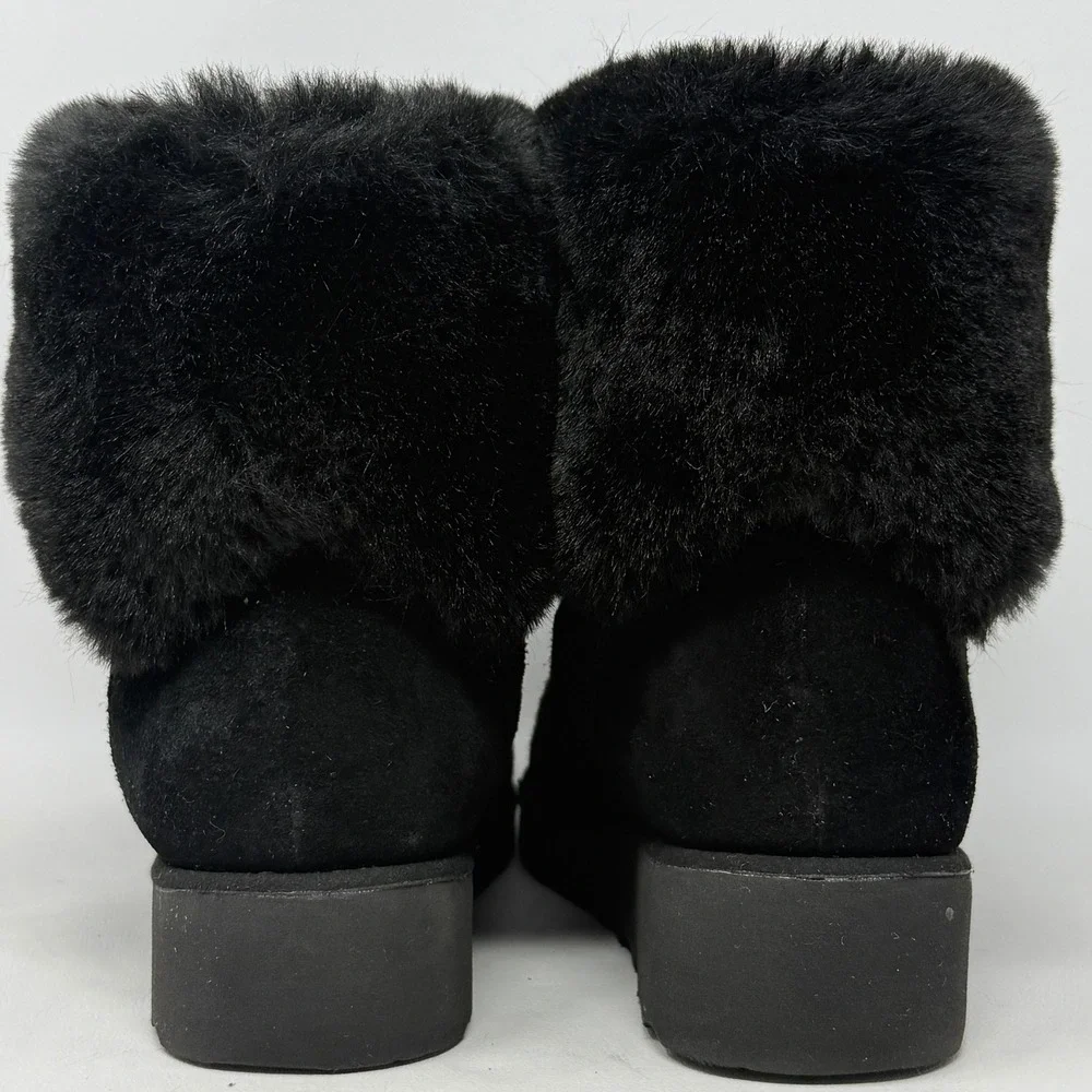 Bearpaw Marlene Black Suede Womens Ankle Boot 8 Faux Fur Boho Hipster Gorpcore